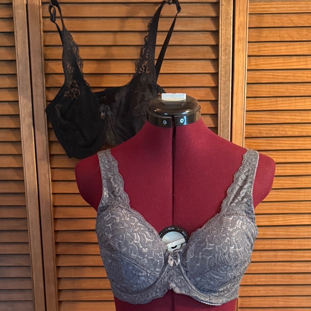 Smart & Sexy Elegant 36D Lot of 2 Bras Black & Gray Underwire Lace Unlined NWOT